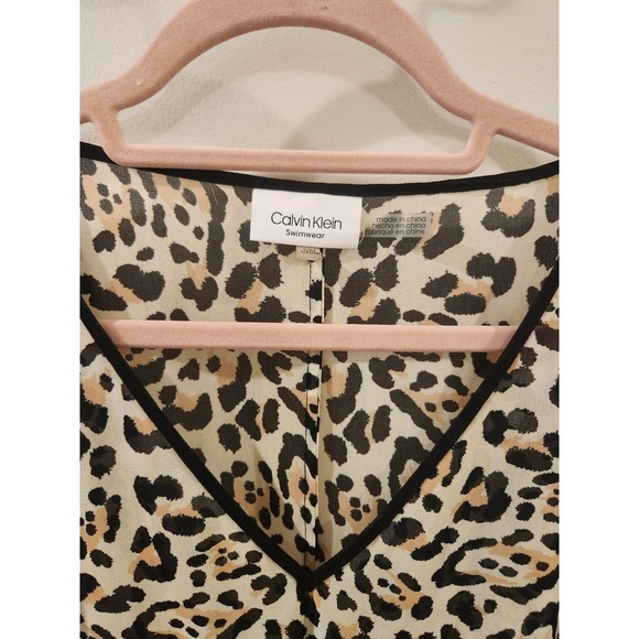 Calvin Klein Swimwear Cover Up Leopard Print Color Block Kaftan S/M - Picture 2 of 11